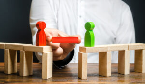 the concept of divorce mediation represented by toy blocks